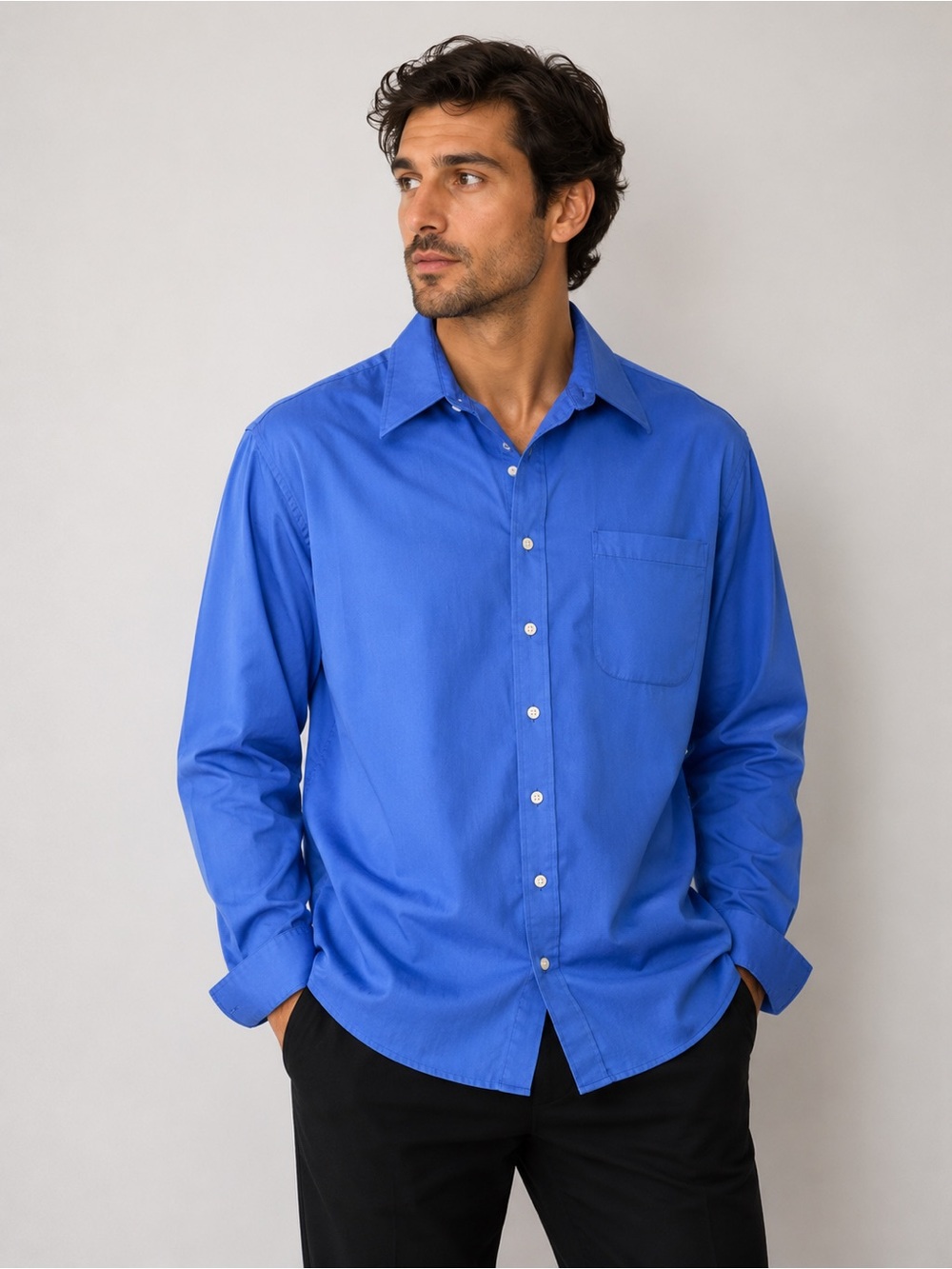 Profilo Classics Men’s Blue Long Sleeve Dress Shirt – 60% Cotton Blend – Size L